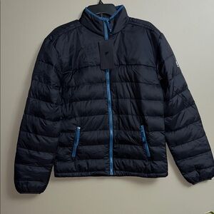 Men's Navy Packable Puffer Jacket with Blue Accents